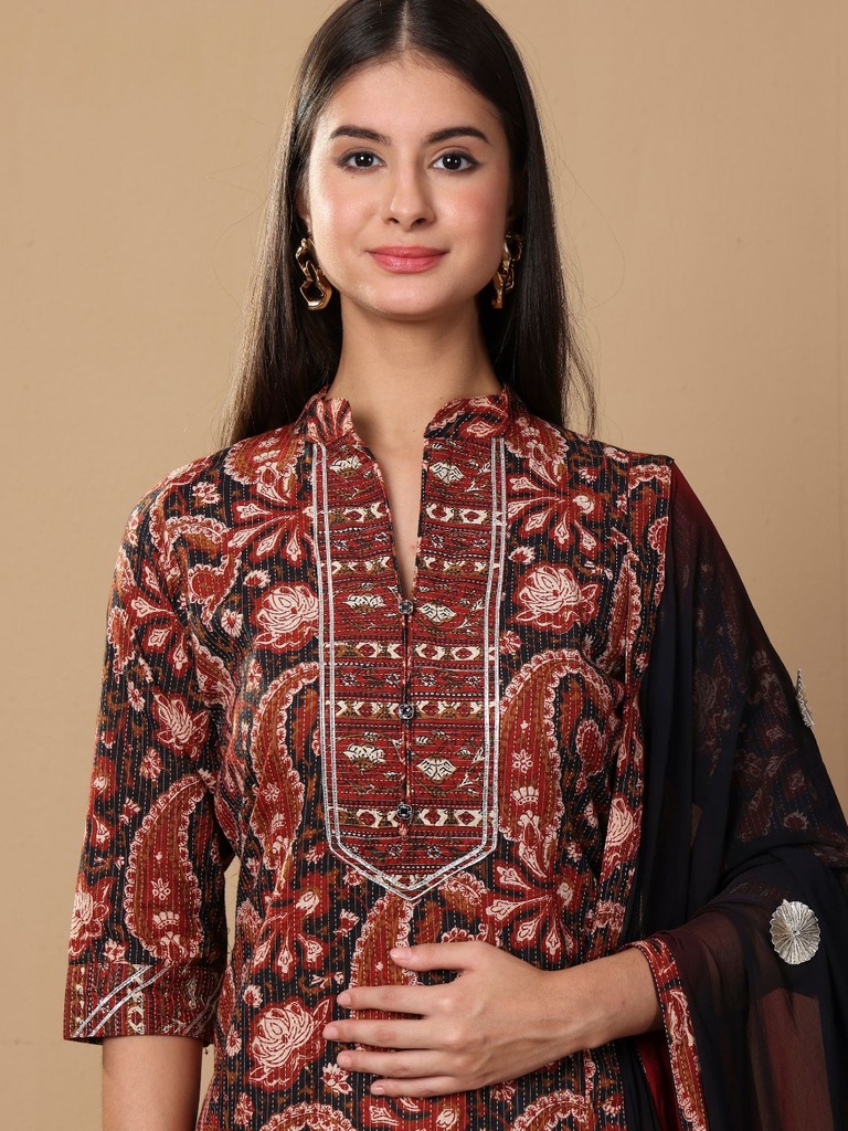 Black Printed Suit Set 