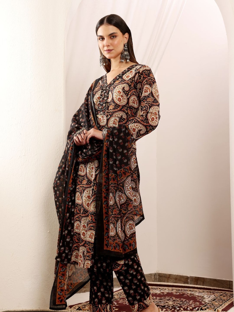Black Printed Suit Set