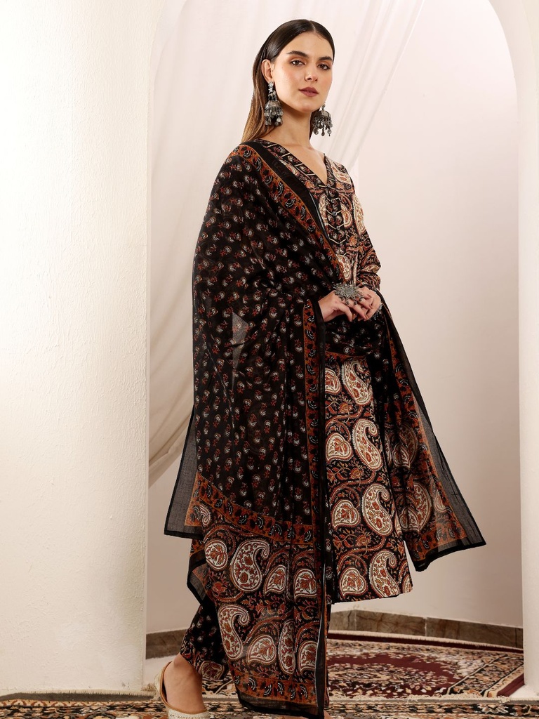 Black Printed Suit Set