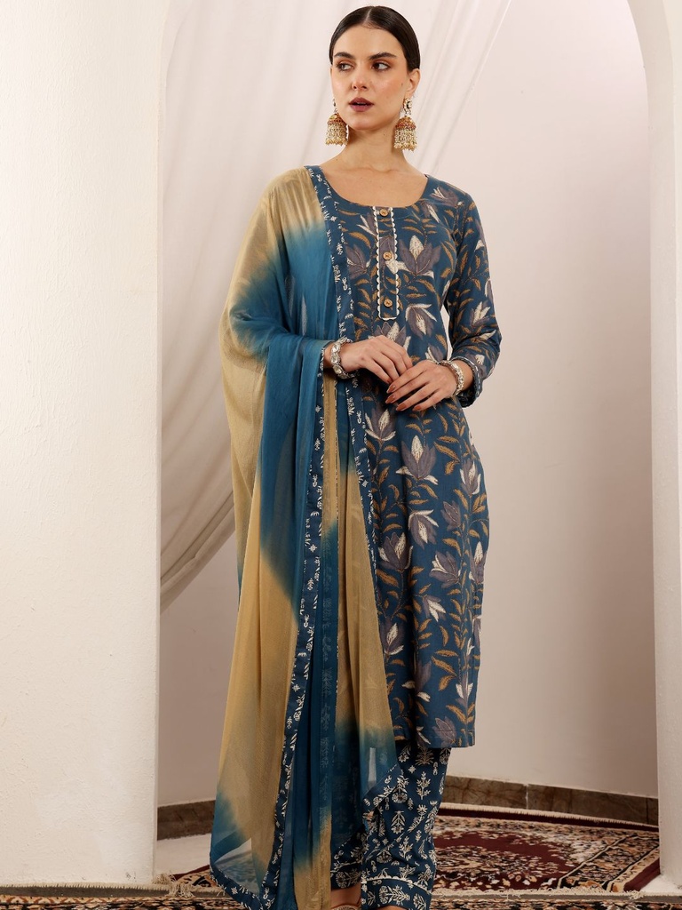 Blue Printed Suit Set 