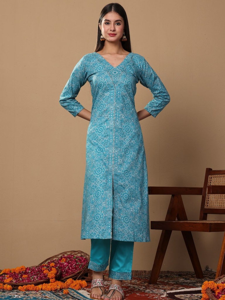 Blue Printed Suit Set 