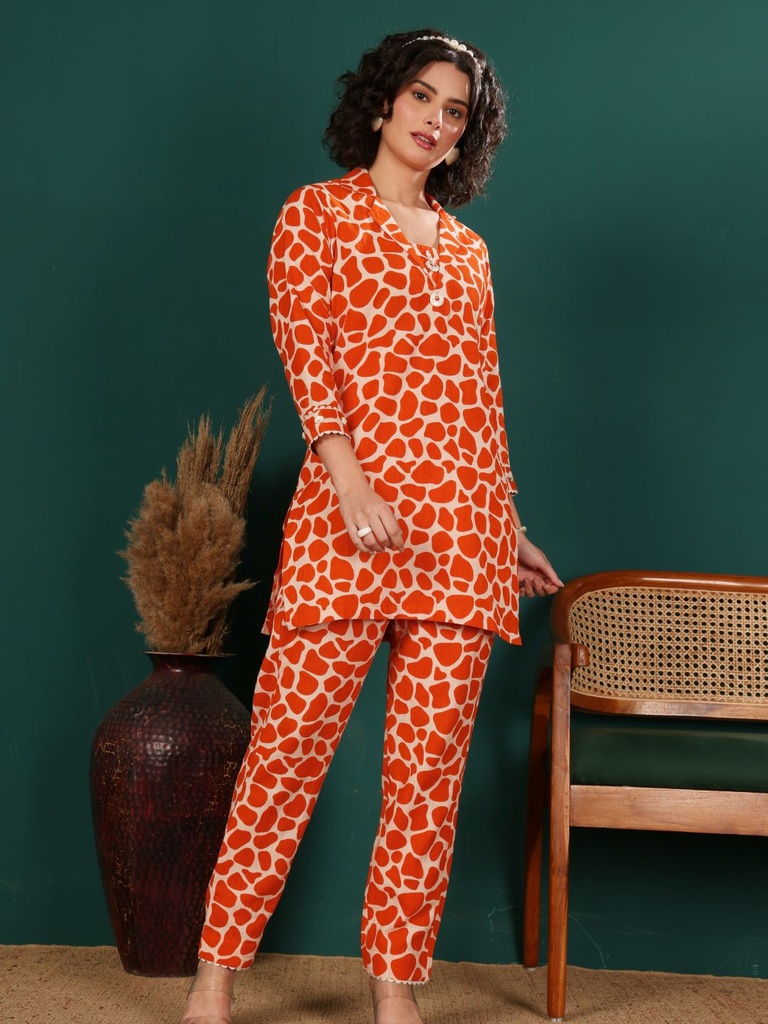 Printed Pure Cotton Tunic With Trouser Co-Ord Set