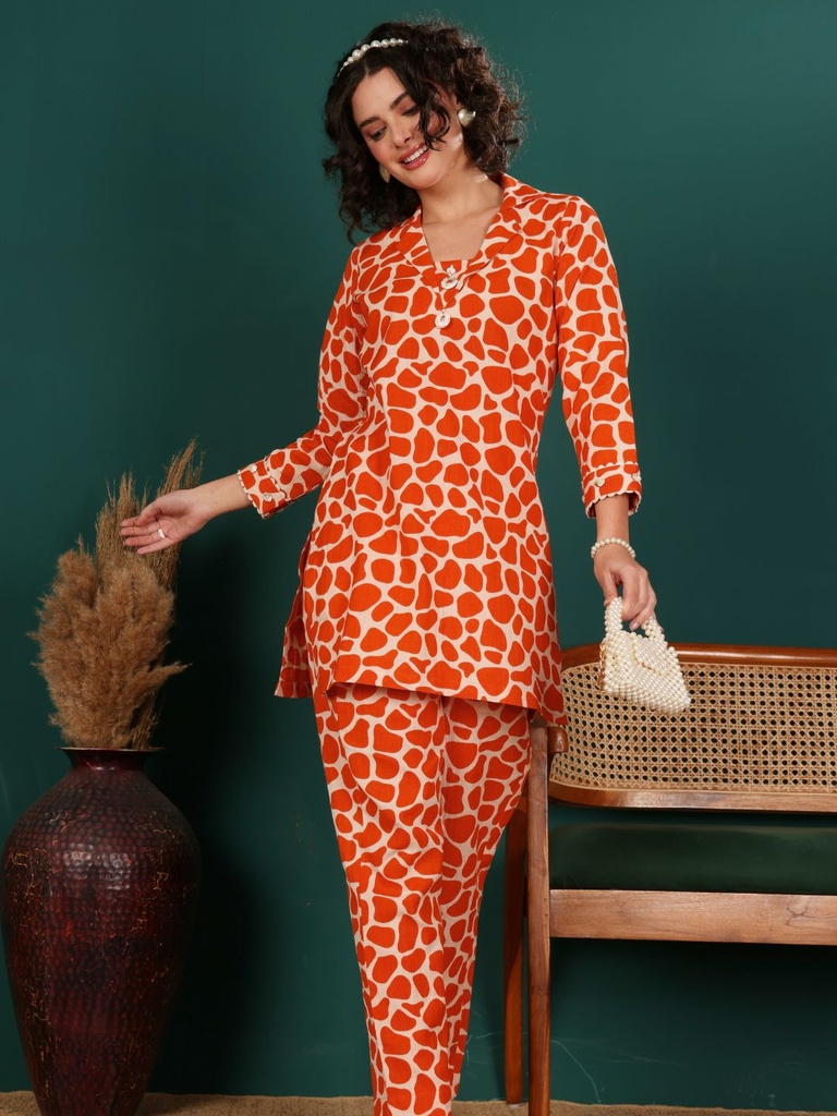 Printed Pure Cotton Tunic With Trouser Co-Ord Set