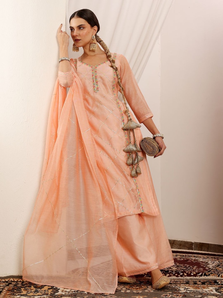 Peach Chanderi Suit Set 