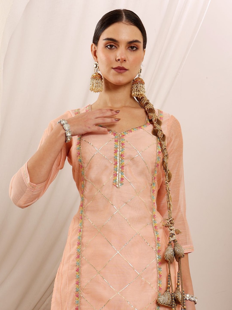 Peach Chanderi Suit Set 