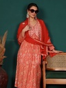 Floral Yoke Design Panelled Mirror Work Pure Cotton Kurta with Trousers 