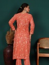Floral Yoke Design Panelled Mirror Work Pure Cotton Kurta with Trousers 