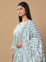 Printed Mirror Work Pure Cotton Kurta with Trouser & Dupatta