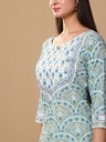 Printed Mirror Work Pure Cotton Kurta with Trouser & Dupatta