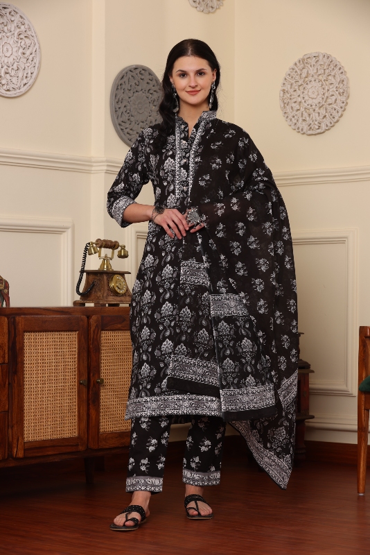 Black Printed Suit Set