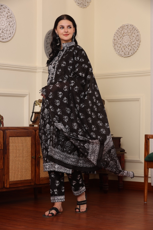 Black Printed Suit Set