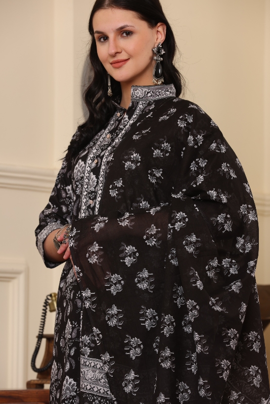 Black Printed Suit Set