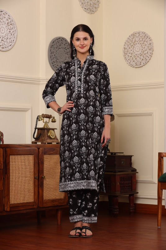 Black Printed Suit Set