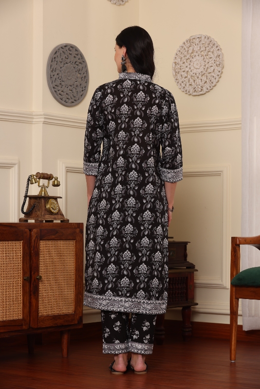 Black Printed Suit Set