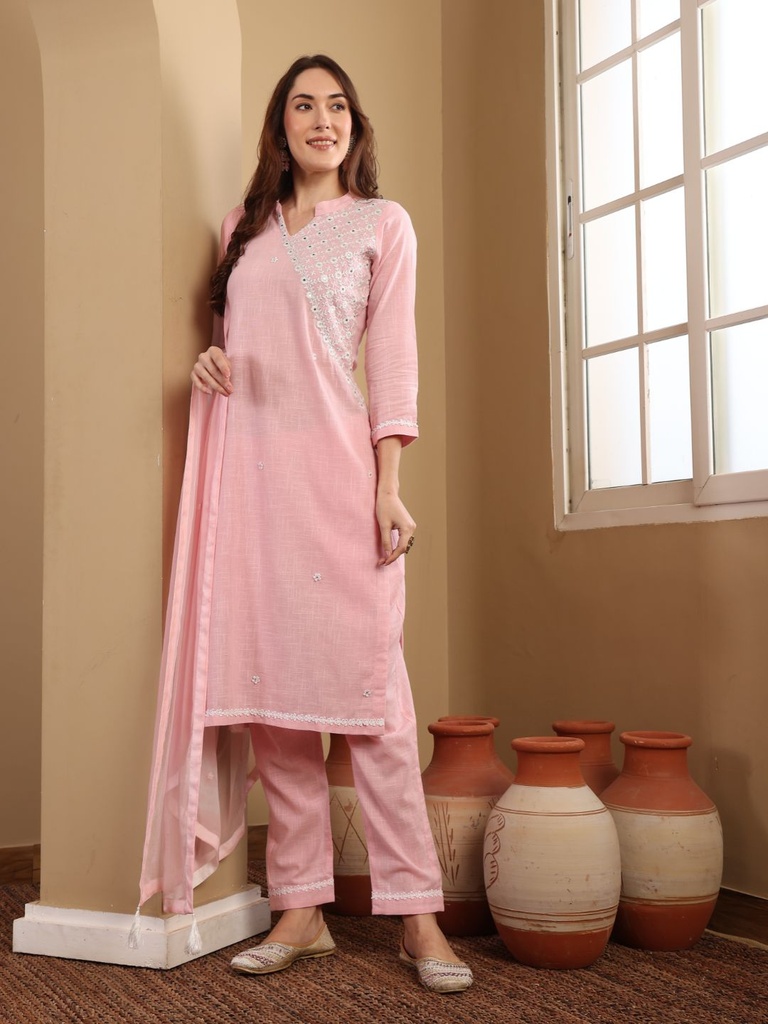 Embroidered Light Pink Suit Set  