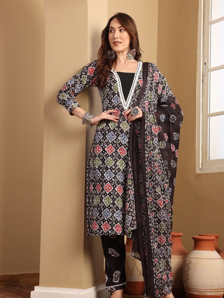 V-Neck Cotton Suit Set 