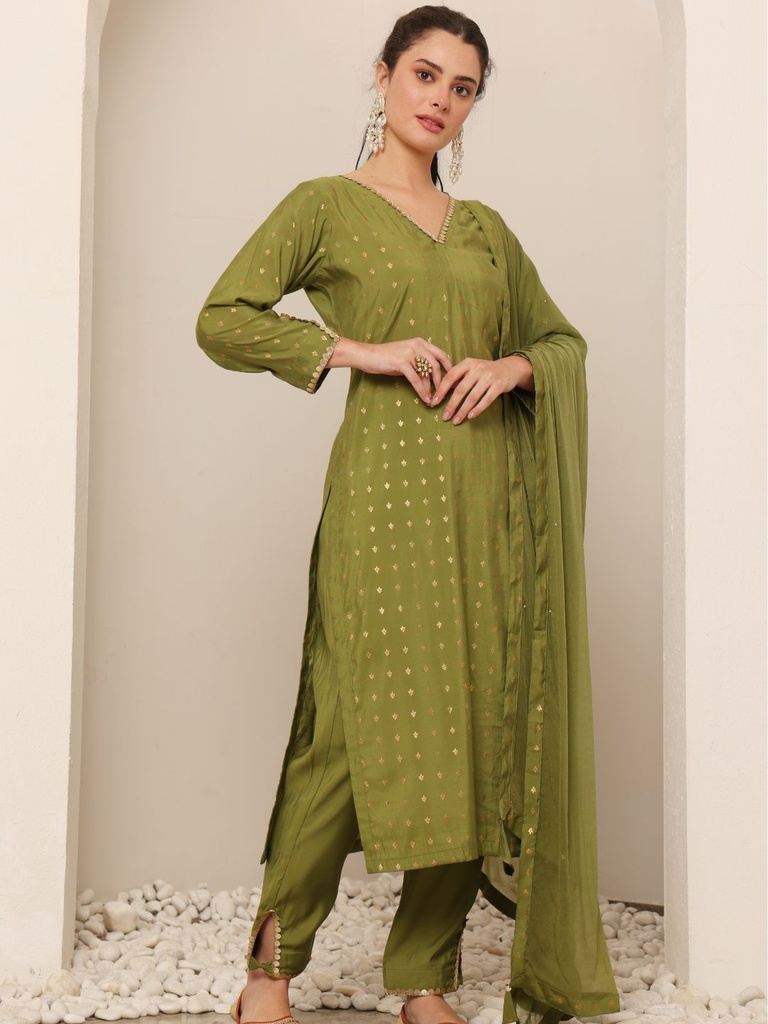 Green Chanderi Suit Set