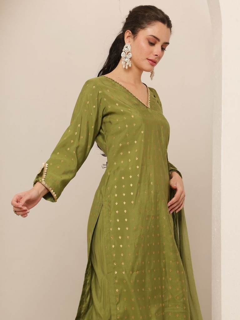 Green Chanderi Suit Set