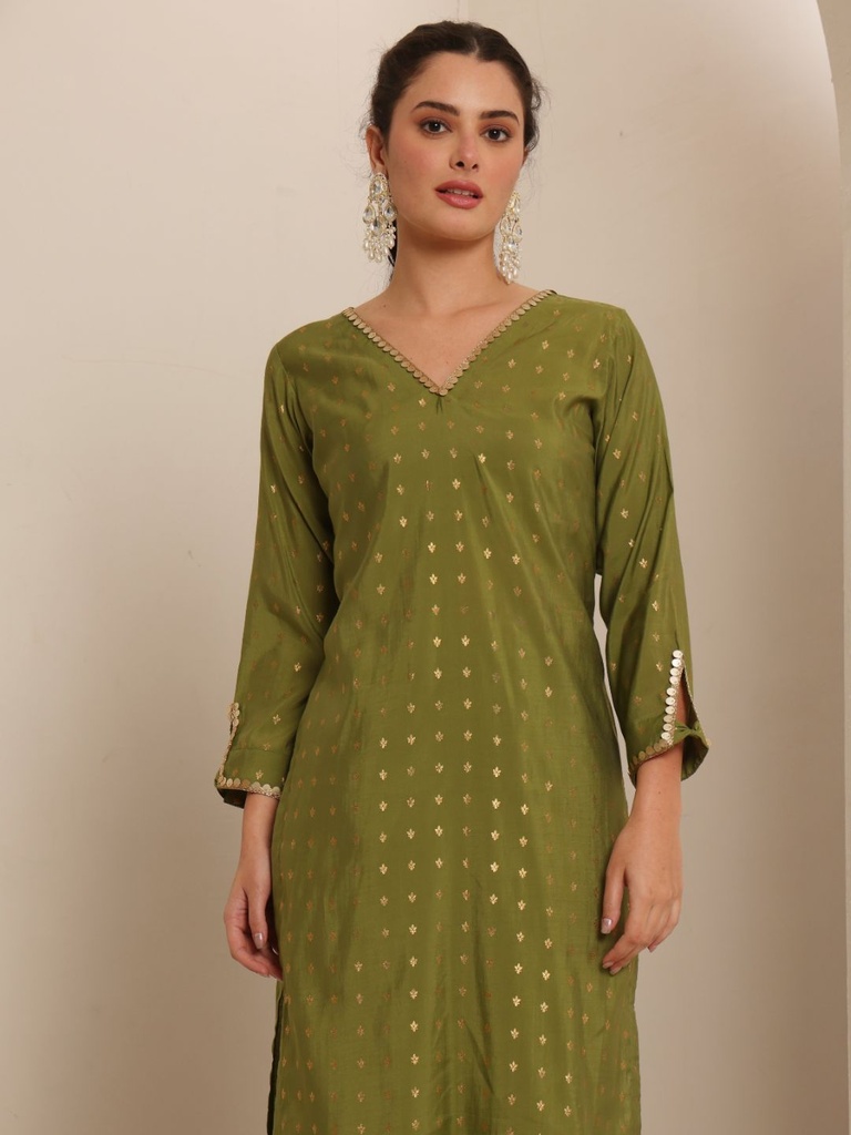Green Chanderi Suit Set