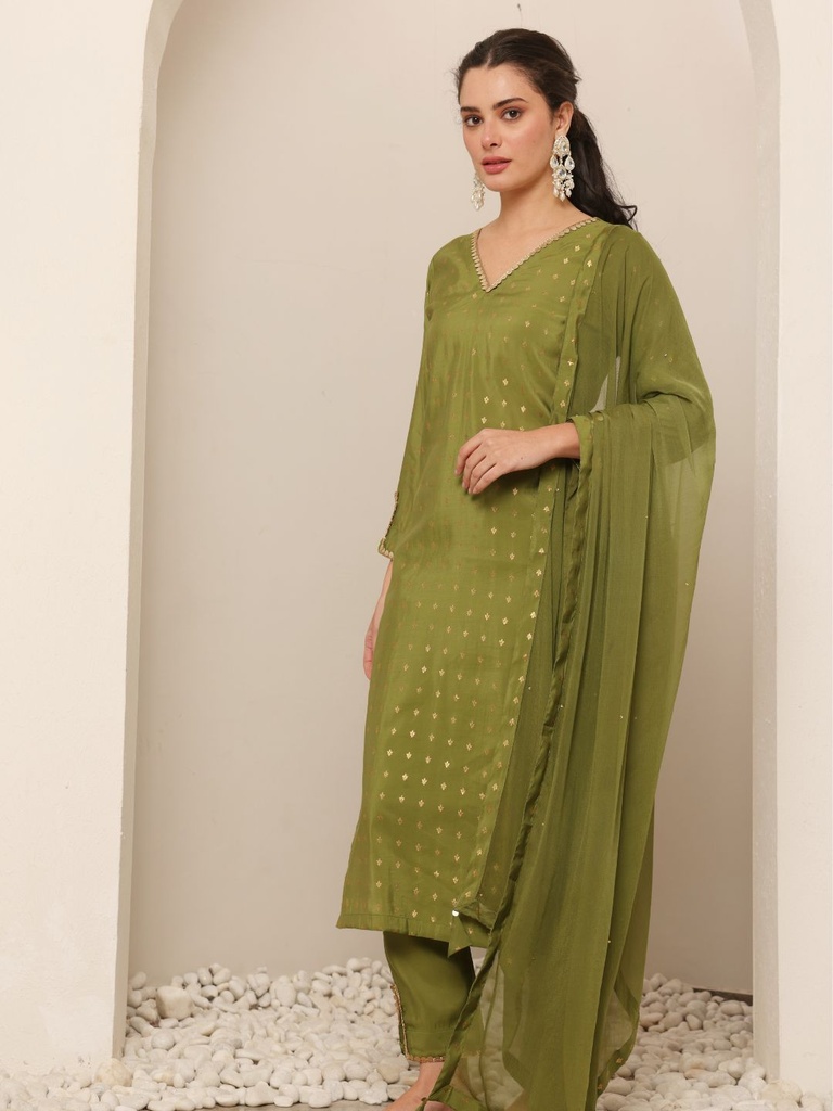 Green Chanderi Suit Set