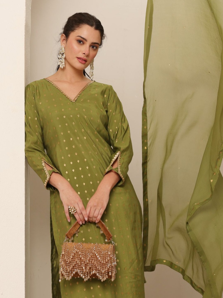 Green Chanderi Suit Set