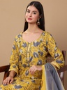 Printed Mirror Work Pure Cotton Kurta with Trouser & Dupatta