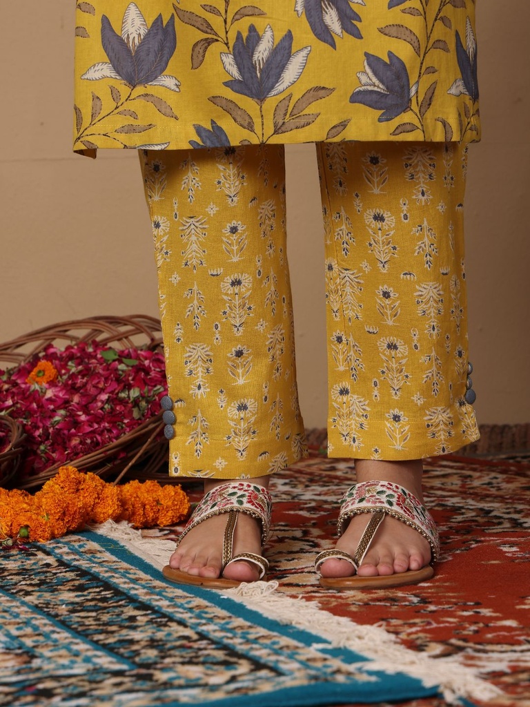 Printed Mirror Work Pure Cotton Kurta with Trouser & Dupatta