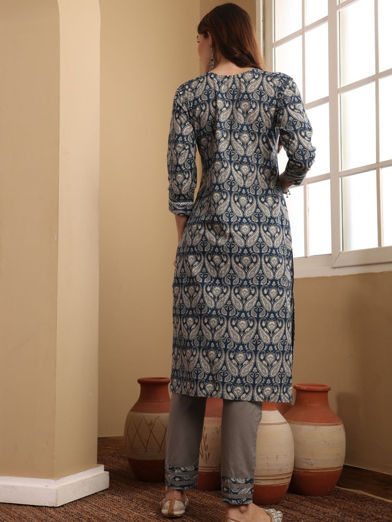 Blue Printed Suit Set