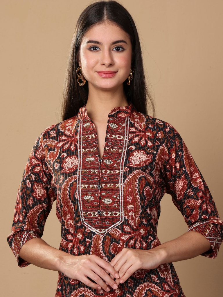 Paisley Printed Pure Cotton Kurta With Trousers And Dupatta
