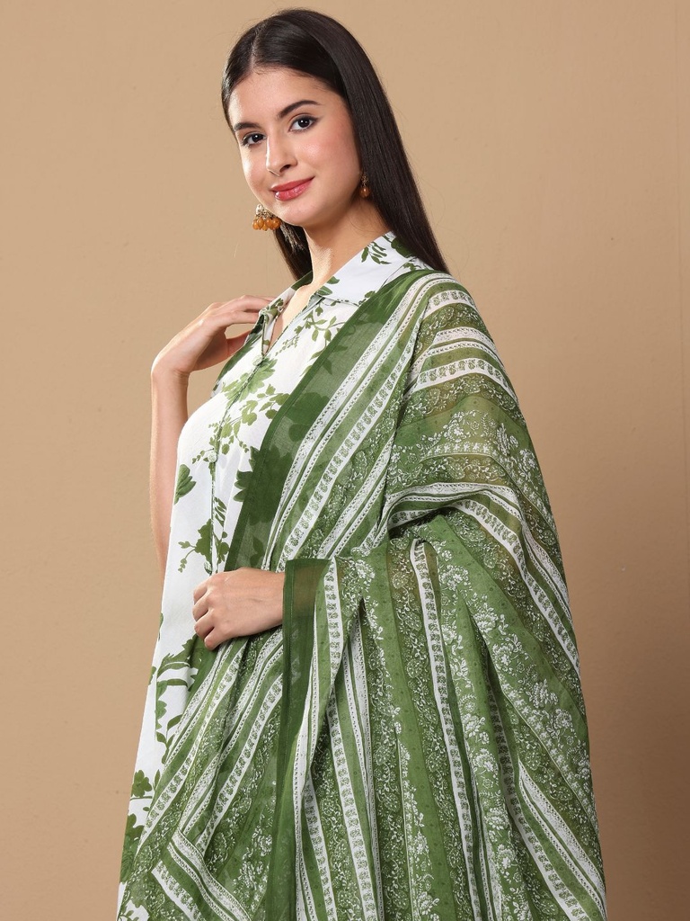 Printed Shirt Collar Pure Cotton Kurta with Sharara & Dupatta