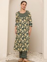 Women Floral Yoke Design Regular Thread Work Pure Cotton Kurta with Trousers & Dupatta