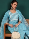 Printed Mirror Work Pure Cotton Kurta with Trouser & Dupatta