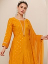 Zari Embroidered Chanderi Cotton Kurta with Trousers & Dupatta