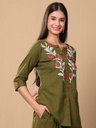 Embroidered Notch Neck Linen Tunic With Trouser