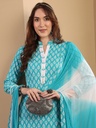 Blue Rayon Pearl Work Suit Set 
