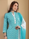 Blue Rayon Pearl Work Suit Set 