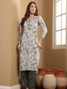 White Cotton Printed Mirror Work Suit Set