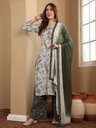 White Cotton Printed Mirror Work Suit Set