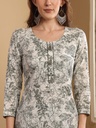 White Cotton Printed Mirror Work Suit Set