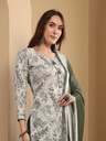 White Cotton Printed Mirror Work Suit Set