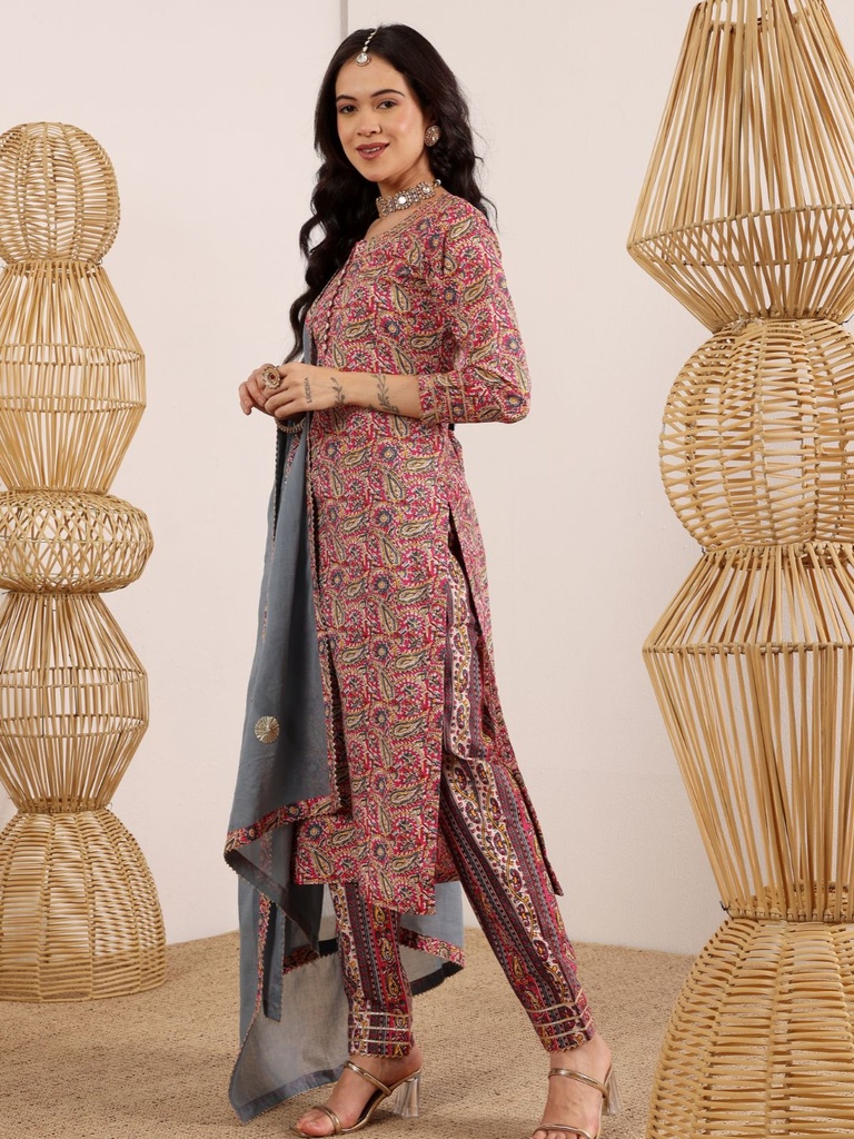 Pink And Teal A-Line Kurta Set