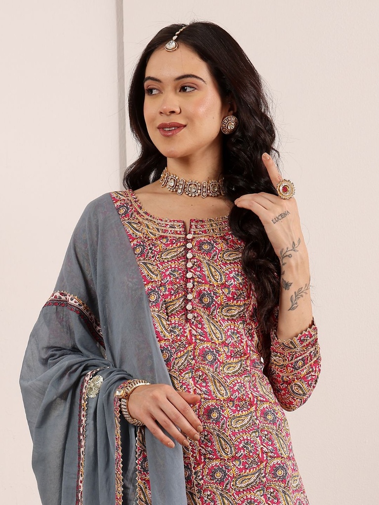 Pink And Teal A-Line Kurta Set