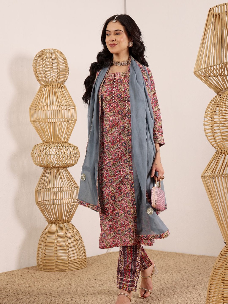 Pink And Teal A-Line Kurta Set