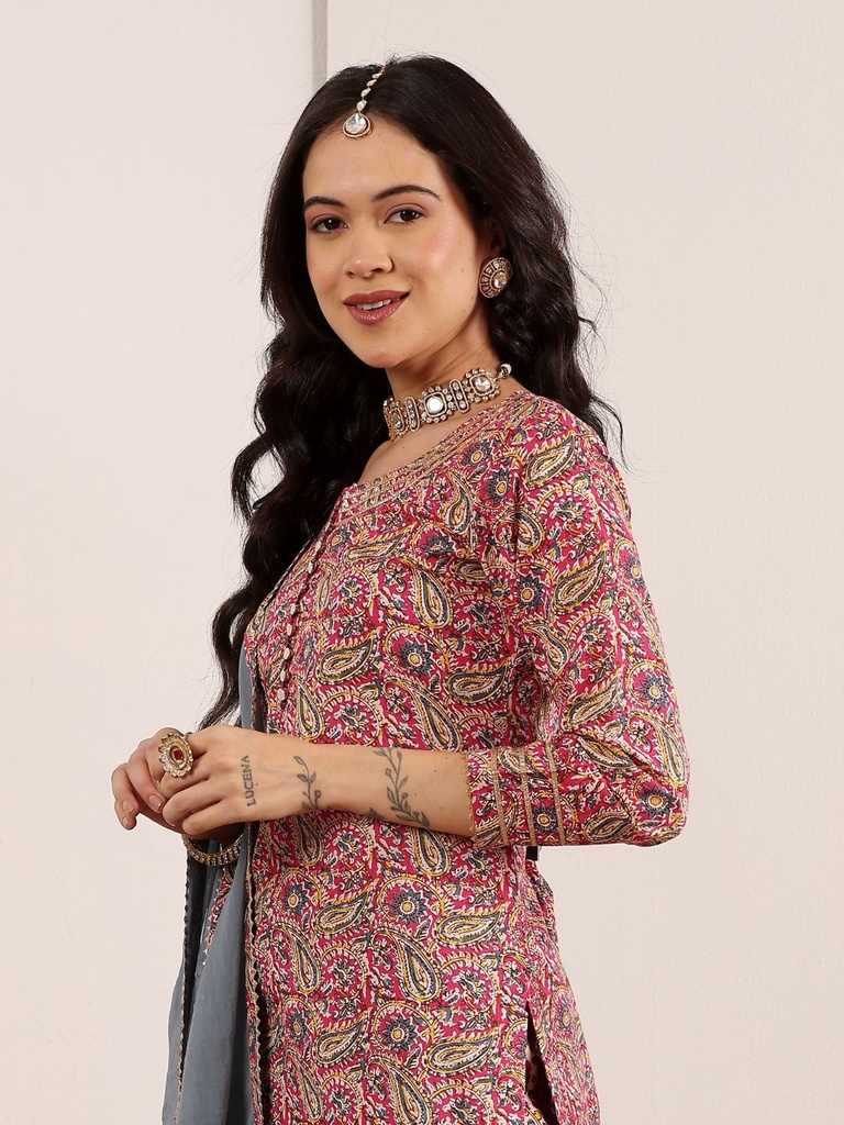 Pink And Teal A-Line Kurta Set