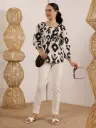  Bold Monochrome Ikat Print Top