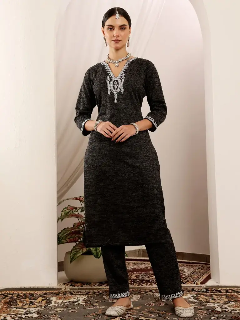 Elegant Ash Woolen Kurta Set 