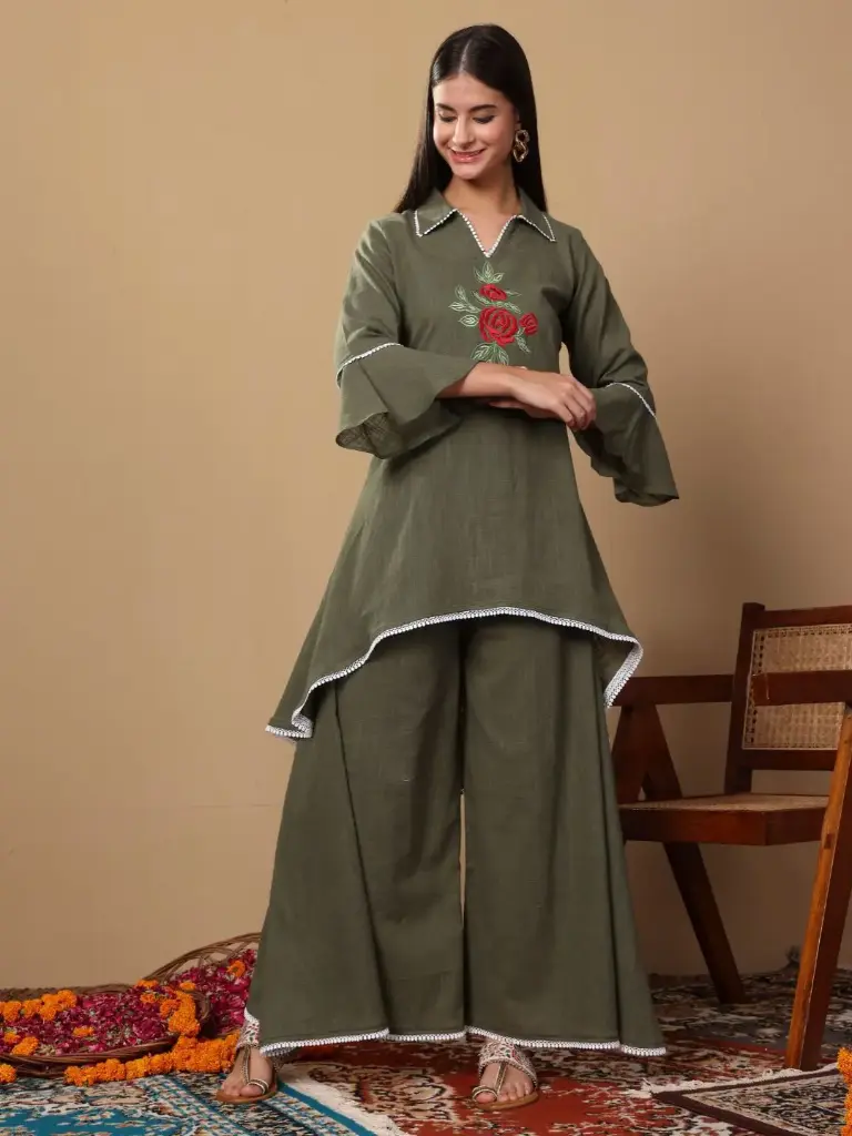  Chic Olive Twirl Kurta Set