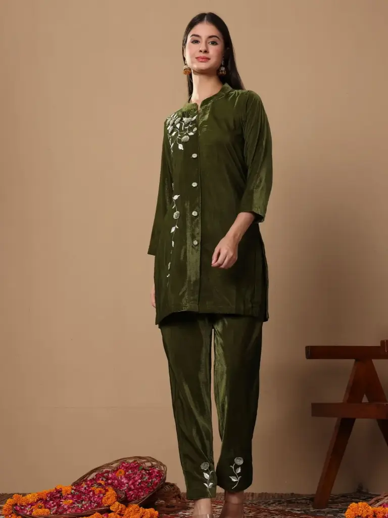  Embroidered Olive Dream Co-ord Set