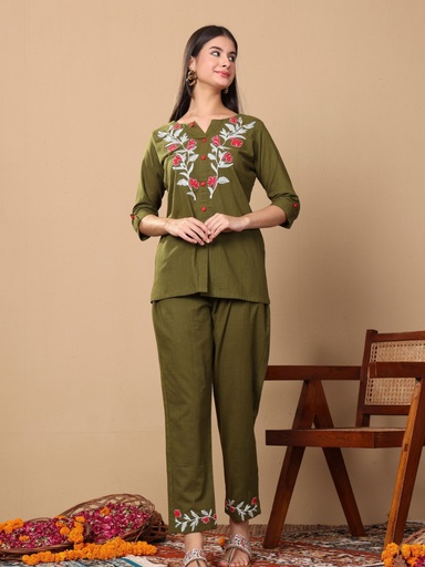 Olive Embroidered Elegance
