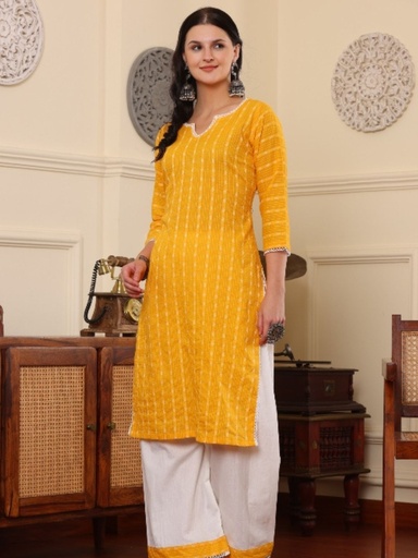 Yellow Khatha Kurti Set